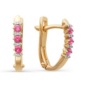 Золотые серьги АЛЬКОР 21230-103 с бриллиантом и рубином 21230-103 фото