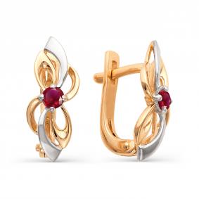 Золотые серьги АЛЬКОР 21256-103 с рубином 21256-103 фото
