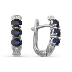Серьги из белого золота АЛЬКОР 21263-230 с бриллиантом и гидротермальным сапфиром 21263-230 фото