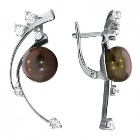 Серебряные серьги Жемчужное подворье 21410357.0.b.000 с фианитом и жемчугом 21410357.0.b.000 фото