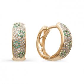 Золотые серьги АЛЬКОР 21500-101 с бриллиантом и изумрудом 21500-101 фото