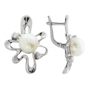 Серебряные серьги Жемчужное подворье 21510055.0.b.000 с фианитом и жемчугом 21510055.0.b.000 фото