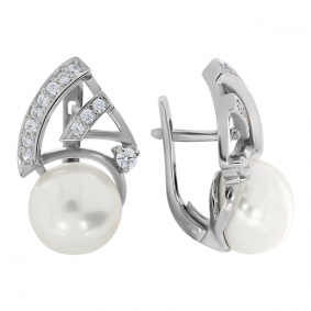 Серебряные серьги Жемчужное подворье 21510299.0.b.000 с фианитом и жемчугом 21510299.0.b.000 фото