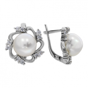 Серебряные серьги Жемчужное подворье 21510365.0.b.000 с фианитом и жемчугом 21510365.0.b.000 фото