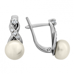 Серебряные серьги Жемчужное подворье 21510397.0.b.000 с фианитом и жемчугом 21510397.0.b.000 фото