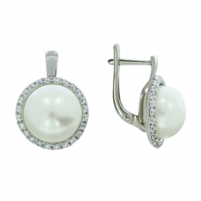 Серебряные серьги Жемчужное подворье 21510812.0.b.000 с фианитом и жемчугом 21510812.0.b.000 фото