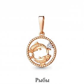 Золотая подвеска Знак зодиака Рыбы AQUAMARINE с фианитом 21633 21633 фото