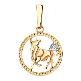 Золотая подвеска знак зодиака Телец AQUAMARINE с фианитом 21635 21635 фото