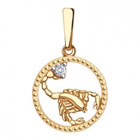 Золотая подвеска знак зодиака Скорпион AQUAMARINE с фианитом 21641 21641 фото