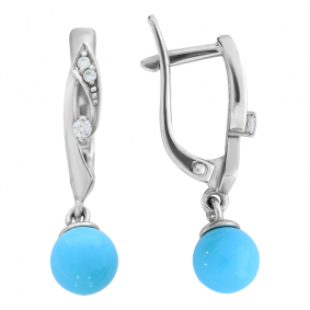 Серебряные серьги Жемчужное подворье 21710552.0.s.000 с фианитом и бирюзой 21710552.0.s.000 фото