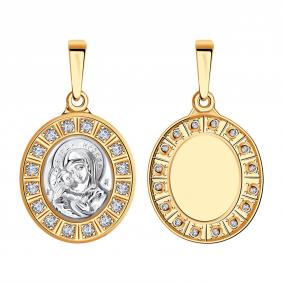 Золотая подвеска-иконка Божией Матери Владимирская AQUAMARINE с фианитом 22002 22002 фото