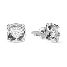 Серьги из белого золота АЛЬКОР 22089-200 с бриллиантом 22089-200 фото