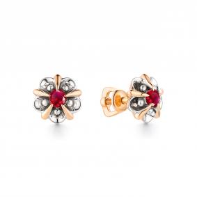 Золотые серьги АЛЬКОР 22175-103 с рубином 22175-103 фото