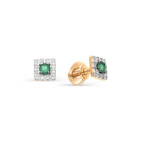 Золотые серьги АЛЬКОР 22284-101 с бриллиантом и изумрудом 22284-101 фото