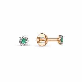 Золотые серьги АЛЬКОР 22296-101 с бриллиантом и изумрудом 22296-101 фото