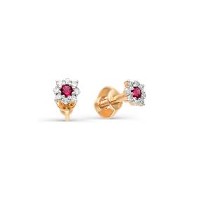 Золотые серьги АЛЬКОР 22296-103 с бриллиантом и рубином 22296-103 фото