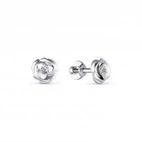 Серьги из белого золота АЛЬКОР 22306-200 с бриллиантом 22306-200 фото
