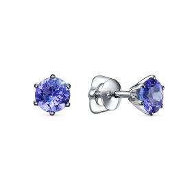 Серьги из белого золота АЛЬКОР 2231-204 с танзанитом 2231-204 фото