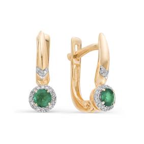 Золотые серьги АЛЬКОР 22329-101 с бриллиантом и изумрудом 22329-101 фото
