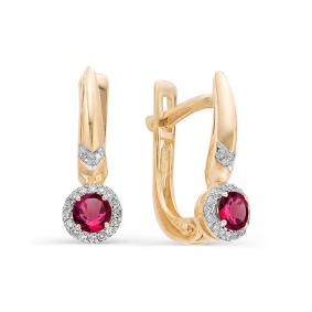 Золотые серьги АЛЬКОР 22329-103 с бриллиантом и рубином 22329-103 фото