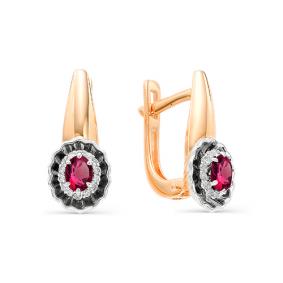 Золотые серьги АЛЬКОР 22462-103 с бриллиантом и рубином 22462-103 фото