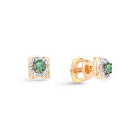 Золотые серьги АЛЬКОР 22517-101 с бриллиантом и изумрудом 22517-101 фото