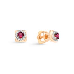 Золотые серьги АЛЬКОР 22517-103 с бриллиантом и рубином 22517-103 фото