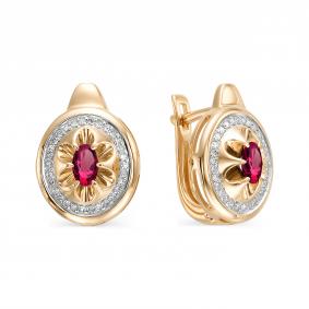 Золотые серьги АЛЬКОР 22557-103 с бриллиантом и рубином 22557-103 фото