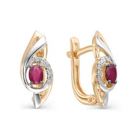 Золотые серьги АЛЬКОР 22579-103 с бриллиантом и рубином 22579-103 фото