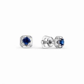 Серьги из белого золота АЛЬКОР 22598-230 с бриллиантом и гидротермальным сапфиром 22598-230 фото