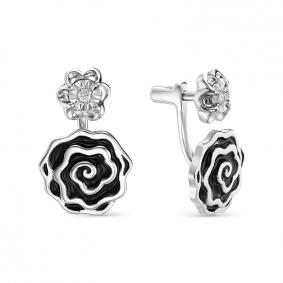 Серьги из белого золота АЛЬКОР 22615-200 с бриллиантом и эмалью 22615-200 фото