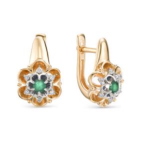 Золотые серьги АЛЬКОР 22616-101 с бриллиантом и изумрудом 22616-101 фото