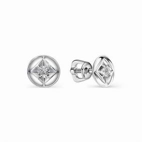 Серьги из белого золота АЛЬКОР 22710-200 с бриллиантом 22710-200 фото