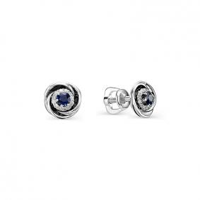 Серьги из белого золота АЛЬКОР 22714-202 с бриллиантом и сапфиром 22714-202 фото