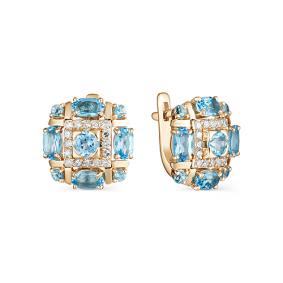 Золотые серьги АЛЬКОР 22850-105 с топазом и бриллиантом 22850-105 фото