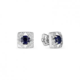 Серьги из белого золота АЛЬКОР 22854-230 с бриллиантом и гидротермальным сапфиром 22854-230 фото