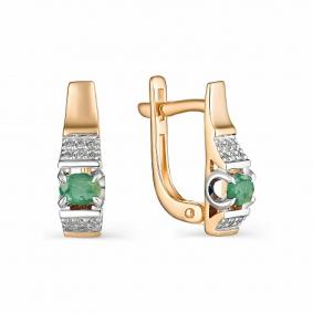 Золотые серьги АЛЬКОР 22898-101 с бриллиантом и изумрудом 22898-101 фото