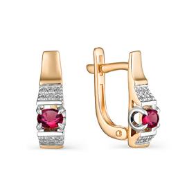 Золотые серьги АЛЬКОР 22898-103 с бриллиантом и рубином 22898-103 фото