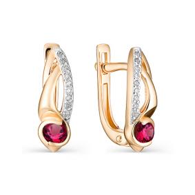 Золотые серьги АЛЬКОР 22899-103 с бриллиантом и рубином 22899-103 фото