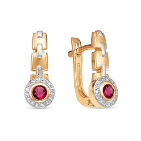 Золотые серьги АЛЬКОР 22902-103 с бриллиантом и рубином 22902-103 фото