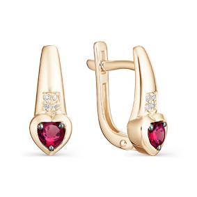 Золотые серьги АЛЬКОР 22975-103 с бриллиантом и рубином 22975-103 фото