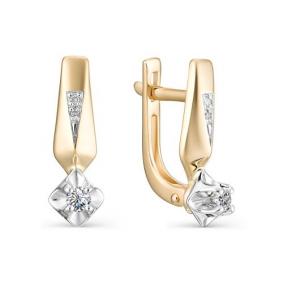 Золотые серьги АЛЬКОР 22990-100 с бриллиантом 22990-100 фото