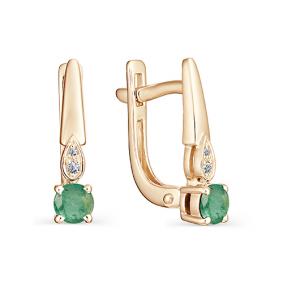 Золотые серьги АЛЬКОР 23002-101 с бриллиантом и изумрудом 23002-101 фото