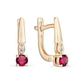 Золотые серьги АЛЬКОР 23002-103 с бриллиантом и рубином 23002-103 фото