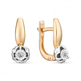 Золотые серьги АЛЬКОР 23004-100 с бриллиантом 23004-100 фото