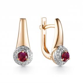 Золотые серьги АЛЬКОР 23030-103 с бриллиантом и рубином 23030-103 фото