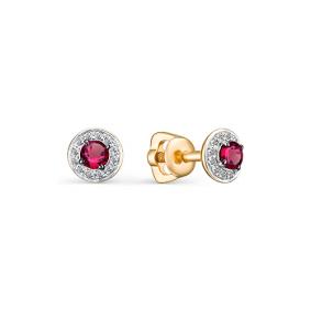 Золотые серьги АЛЬКОР 23032-103 с бриллиантом и рубином 23032-103 фото