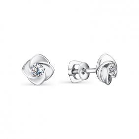 Серьги из белого золота АЛЬКОР 23040-200 с бриллиантом 23040-200 фото