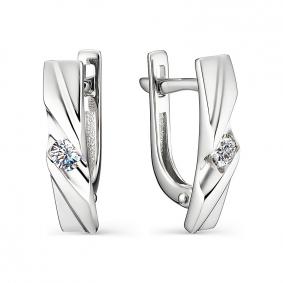 Серьги из белого золота АЛЬКОР 23061-200 с бриллиантом 23061-200 фото