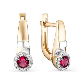 Золотые серьги АЛЬКОР 23081-103 с бриллиантом и рубином 23081-103 фото